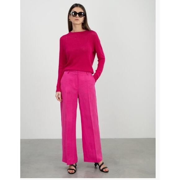 $350 Weekend Max Mara Malizia Wide-Leg Linen Trousers | Sz 4 Fuchsia Pink NEW - Picture 3 of 10